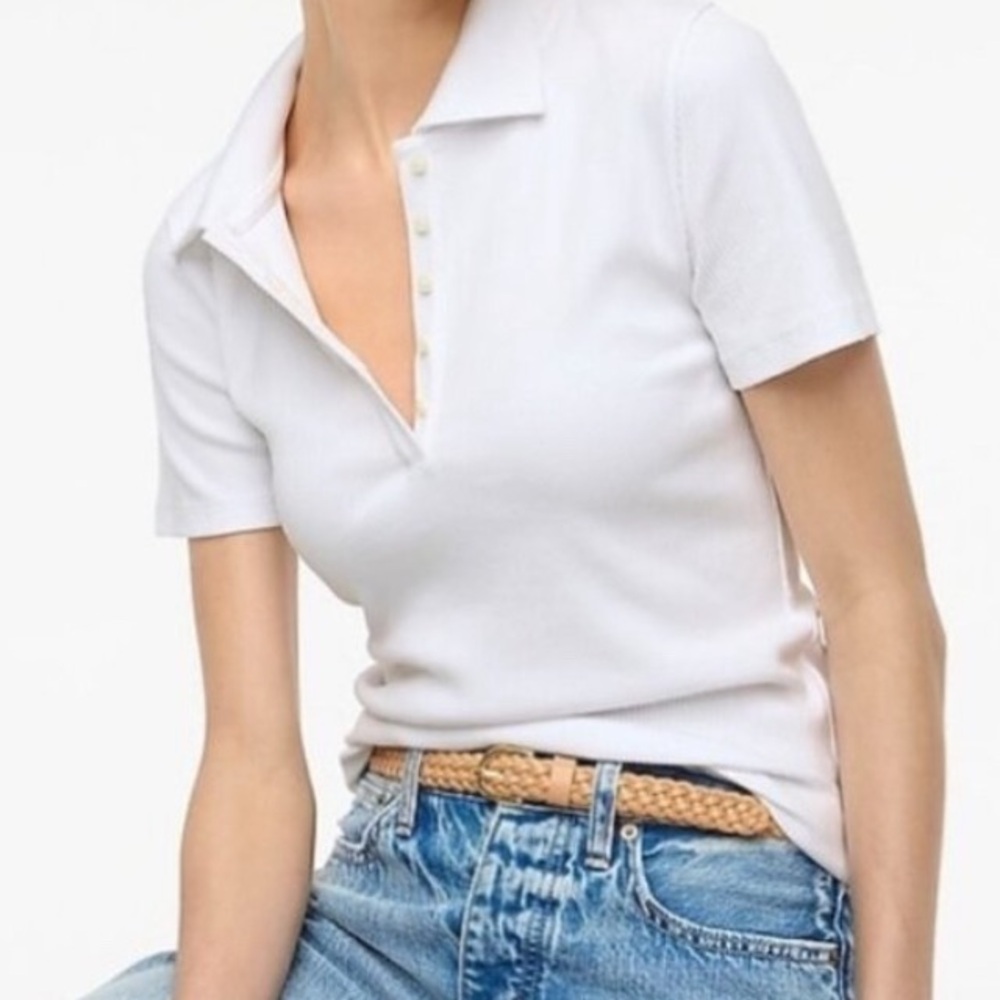 J crew White ribbed polo tee